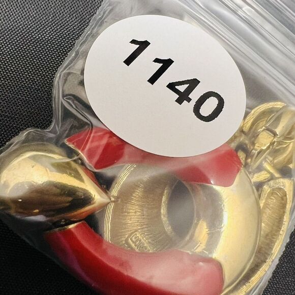 Vintage MORGAN TAYLOR Red Gold Tone Enamel Pierced Dangle Drop Earrings 1137 - Picture 7 of 7